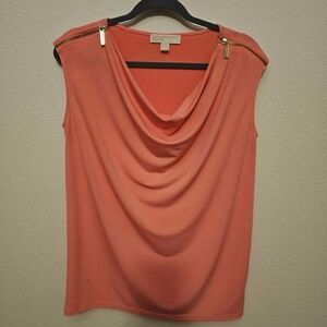 Michael Kors Top M Coral Sleeveless Drape